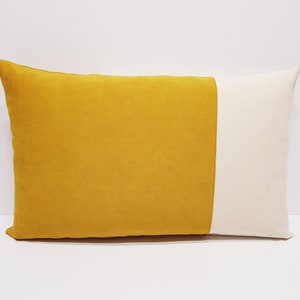 Fodera per cuscino lombare giallo senape, fodera per cuscino senape e crema, moderno cuscino lombare giallo, federa per cuscino lombare per divano color senape