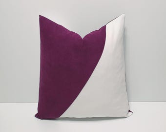Capa de almofada decorativa em tons de ameixa escura e branco, capa de almofada para sofá, capa de almofada de design para sofá, decoração para casa