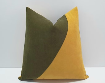 khaki green and mustard yellow throw pillow cover, green and mustard sofa cushion cases, decorative couch pillowcase