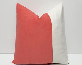 coral pink throw pillow cover, coral and off-White, designer cushion case, decorative sofa lumbar cushion cover, coral pink bedroom decor,