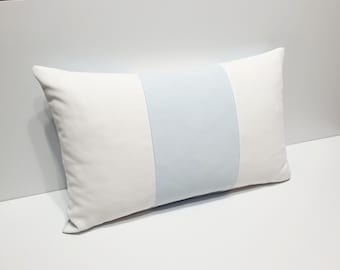 decorative lumbar pillow cover, baby blue and white cushion case, designer bed pillowcase, different size options