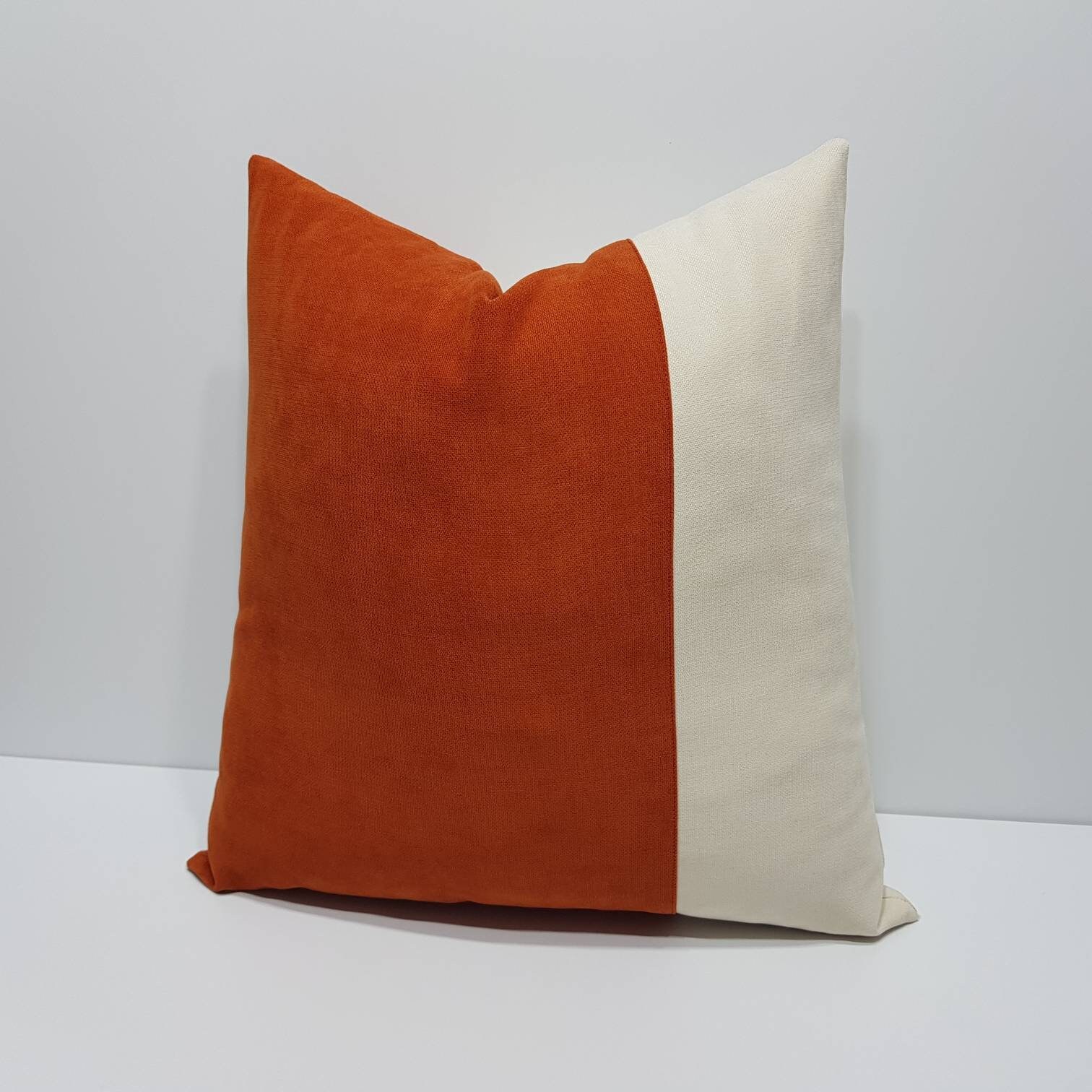 Burnt Orange Pillow Cover Burnt Orange and Cream Pillow Etsy