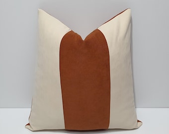 rust and cream throw pillow cover, decorative sofa cushion cover, designer couch lumbar pillowcase, modern color block pillow decor