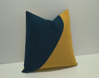 dark teal and mustard yellow pillow cover, throw pillow cases, decorative sofa cushion case, different size options, 26x26, 24x24, 22x22