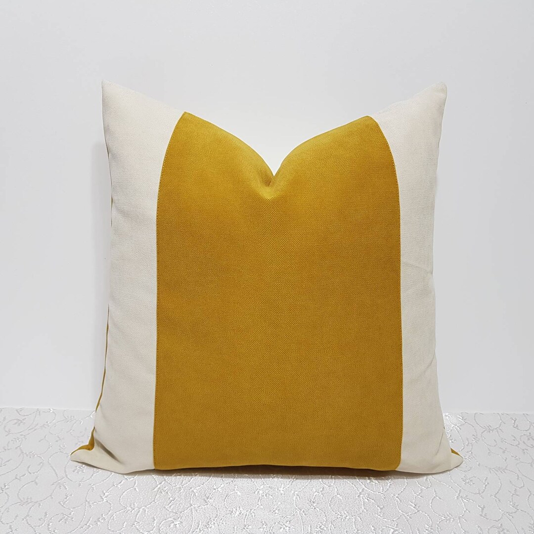 Mustard Yellow and Cream Pillow Cover Yellow Throw Cushions Etsy