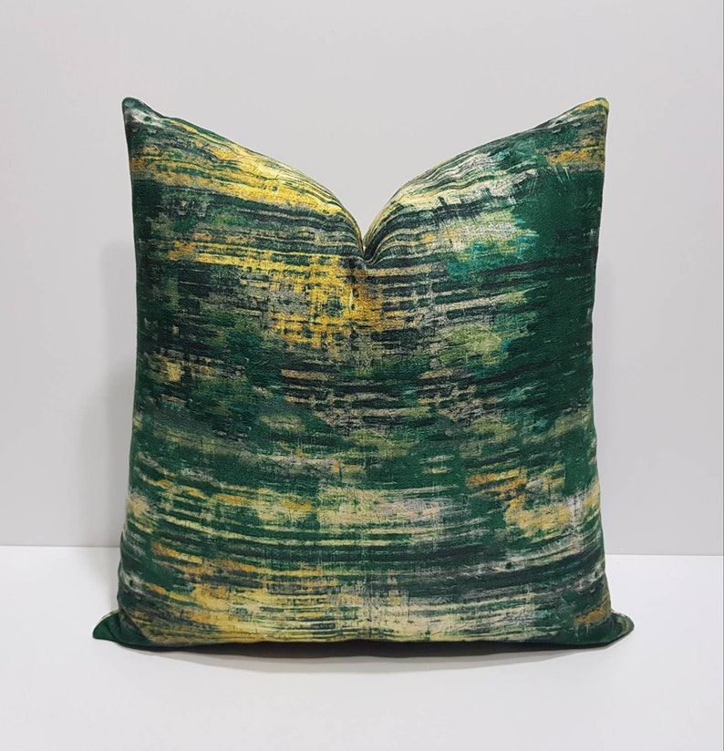 Emerald Green Pillow Cover Green and Yellow Pillow Dark Etsy