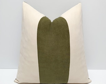 khaki green and cream throw pillow cover, designer couch cushion cases, green sofa pillowcase, kissenhülle, coussin housse