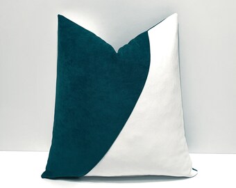 dark teal and white throw pillow cover, modern designer sofa cushion cover, decorative luxury couch throw pillowcase