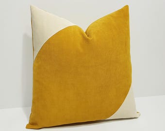 mustard yellow pillow cover, yellow and cream pillow case, mustard cushion cover, mustard yellow throw pillow, decorative sofa pillow case