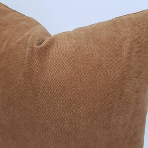 May include: A brown velvet pillow with a soft, textured surface.