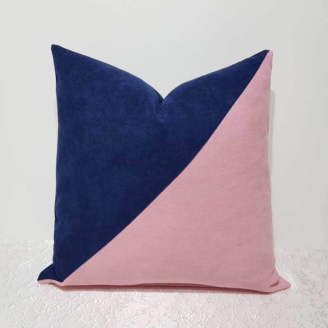Navy Blue Pink Pillow Covers Pink Blue Pillow Case Geometric Etsy