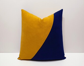 Capa de almofada decorativa azul marinho e amarelo mostarda, decoração azul marinho e amarela, capa de almofada diferenciada para sofá, capa de almofada estilo europeu.