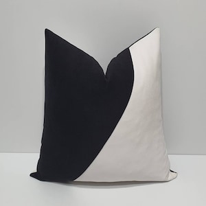 black white pillow cover, black and white cushion cover, black throw pillow cases, decorative lumbar pillow cover, modern color block pillow