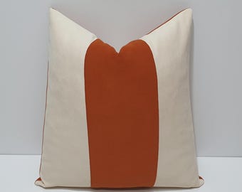 burnt orange and cream throw pillow cover, couch color block cushion cover, designer sofa lumbar pillowcase