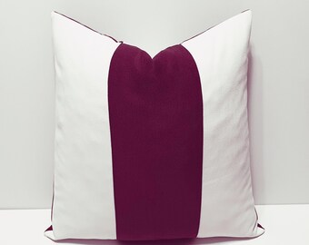 dark plum purple and white throw pillow cover, decorative cushion cover, designer lumbar pillowcase