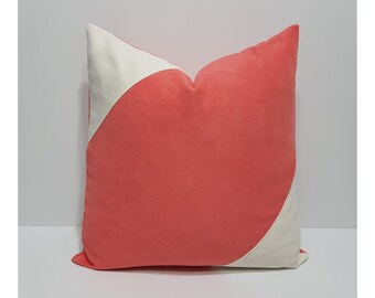 coral pink and white throw pillow cover, coral pink sofa cushion cover, decorative couch pillowcase