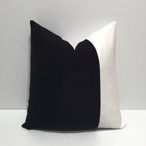 black white pillow cover, black and white cushion cover, white throw pillow cases, decorative lumbar pillow cover, modern color block pillow
