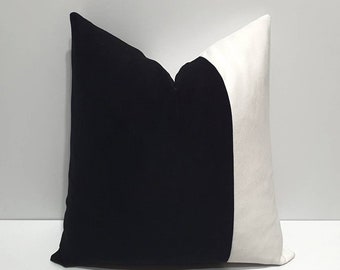 black white pillow cover, black and white cushion cover, white throw pillow cases, decorative lumbar pillow cover, modern color block pillow