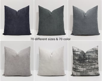 Gray pillow covers, solid gray throw pillow cover, large sofa cushion cover, gray lumbar pillow case, couch cushions, bed pillow cover