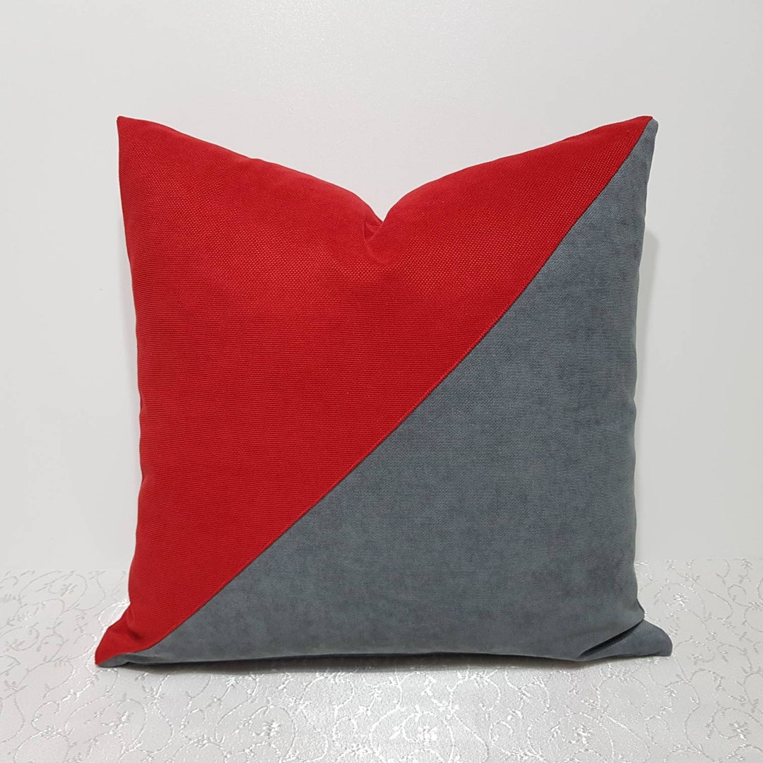 Red and Gray Pillow Cover Red Geometric Couch Pillow Cover Etsy UK