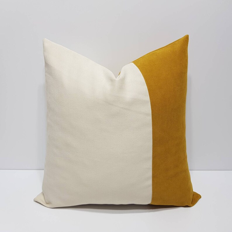 Mustard Yellow Pillow Cover Mustard and Cream Pillow Cover Etsy
