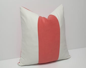 coral pink decorative pillow cover, coral and off-White cushion cases, designer throw pillow cover, coral pink home decor, sofa pillow cover