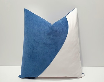blue and white throw pillow cover, decorative blue couch cushion case, designer sofa pillowcase, modern lumbar pillow cover