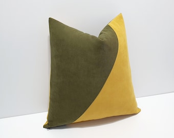 khaki green and mustard yellow pillow cover,  green yellow lumbar cushion cases, designer geometric throw pillow cover