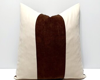 dark brown and cream throw pillow cover, decorative color block couch pillowcase, designer sofa lumbar cushion cover, home decor