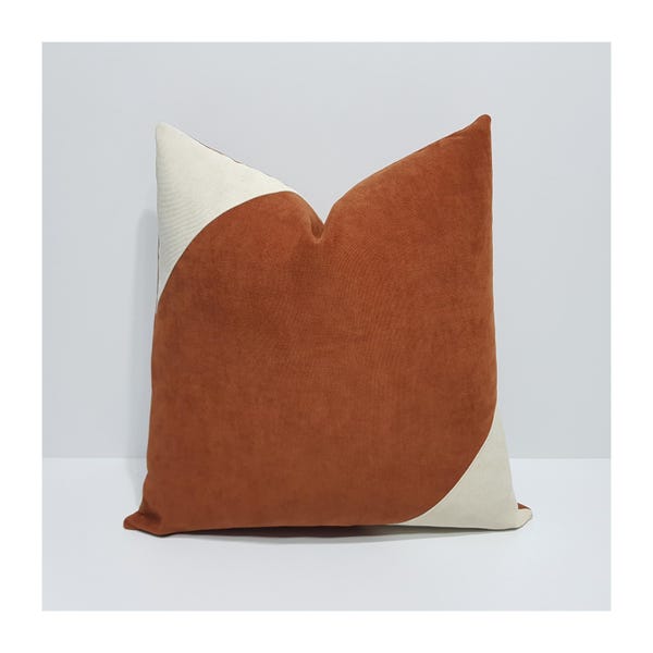 rust pillow cover, rust and cream cushion cover, rust color block pillow case, large bed pillow cover