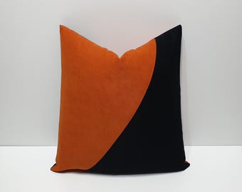 Capa de almofada decorativa preta e laranja queimado, estilo designer, para sofá, capa de almofada grande para sofá europeu.