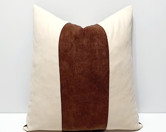 dark brown and cream throw pillow cover, decorative color block couch pillowcase, designer sofa lumbar cushion cover, home decor