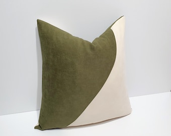 khaki green ang cream pillow cover, decorative cushion cases, different size options, kissenbezug, coussin housse