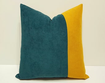 dark teal pillow cover, teal and mustard yellow, decorative sofa pillow cases, geometric cushion cover, designer couch pillow case