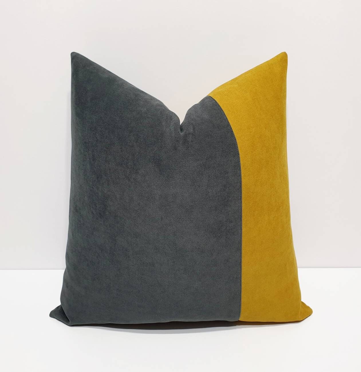 dark gray pillow cover, gray and mustard yellow pillow cover, grey cushion case, designer sofa throw pillow, couch lumbar pillow cover