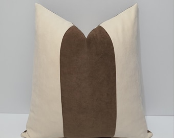 brown and cream throw pillow cover, decorative color block couch pillowcase, designer sofa lumbar cushion cover, home decor