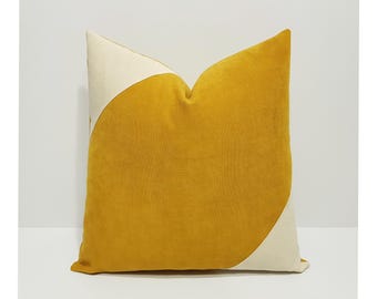 Capa de almofada decorativa em amarelo mostarda e creme, capa de almofada para sofá, capa de almofada de design para sofá, decoração para casa