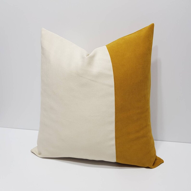 Mustard Yellow Pillow Cover Mustard and Cream Pillow Cover Etsy