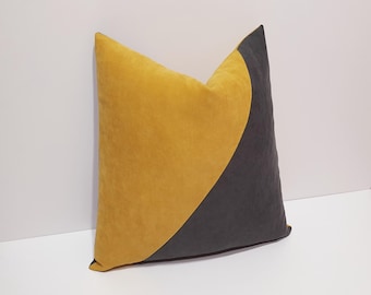 mustard yellow and dark gray cushion cases, designer throw pillow cover, yellow and gray home decor, different size options