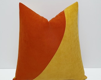 burnt orange and mustard yellow throw pillow cover, decorative sofa cushion case, designer couch pillowcase