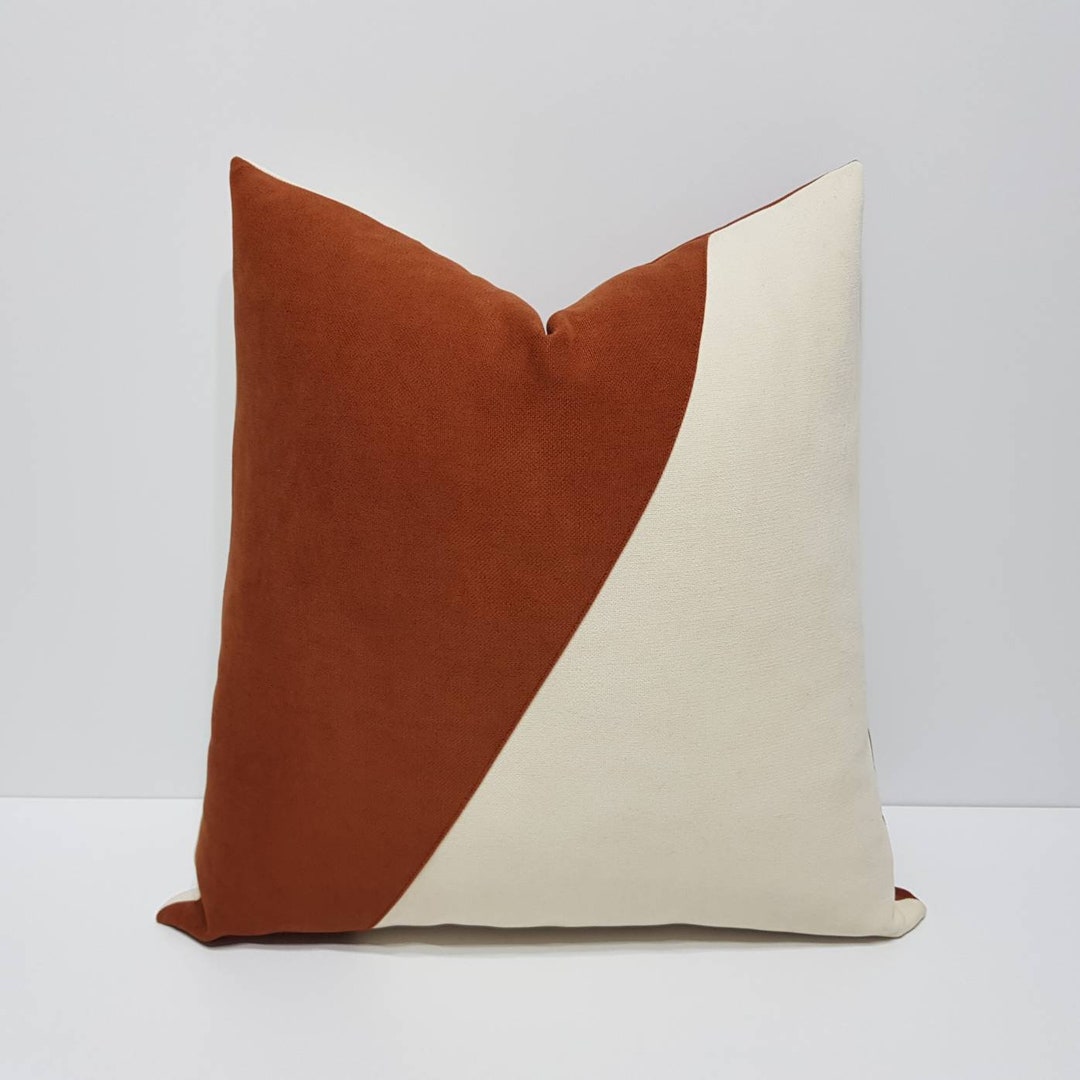 Rust Pillow Cover, Rust and Cream Pillow Cases, Rust Throw Pillow Cover