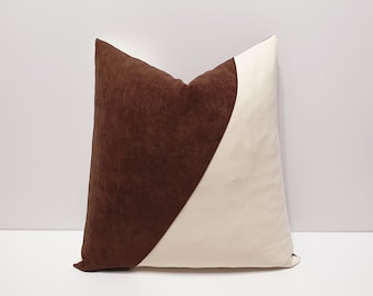 Capa de almofada decorativa em tons de marrom escuro e creme, capa de almofada para sofá, capa de almofada grande de design exclusivo para sofá, decoração marrom para casa