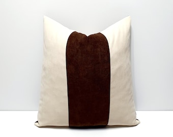 Capa de almofada marrom-escura e creme, capa de almofada decorativa em blocos de cores para sofá, capa de almofada lombar de design exclusivo para sofá, decoração para casa