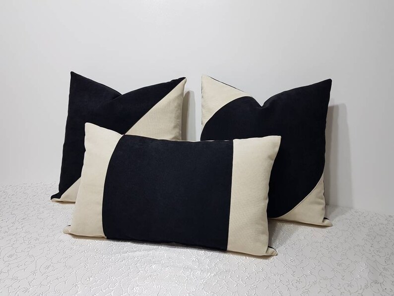 Black and cream pillow cover designer sofa throw cushions Etsy