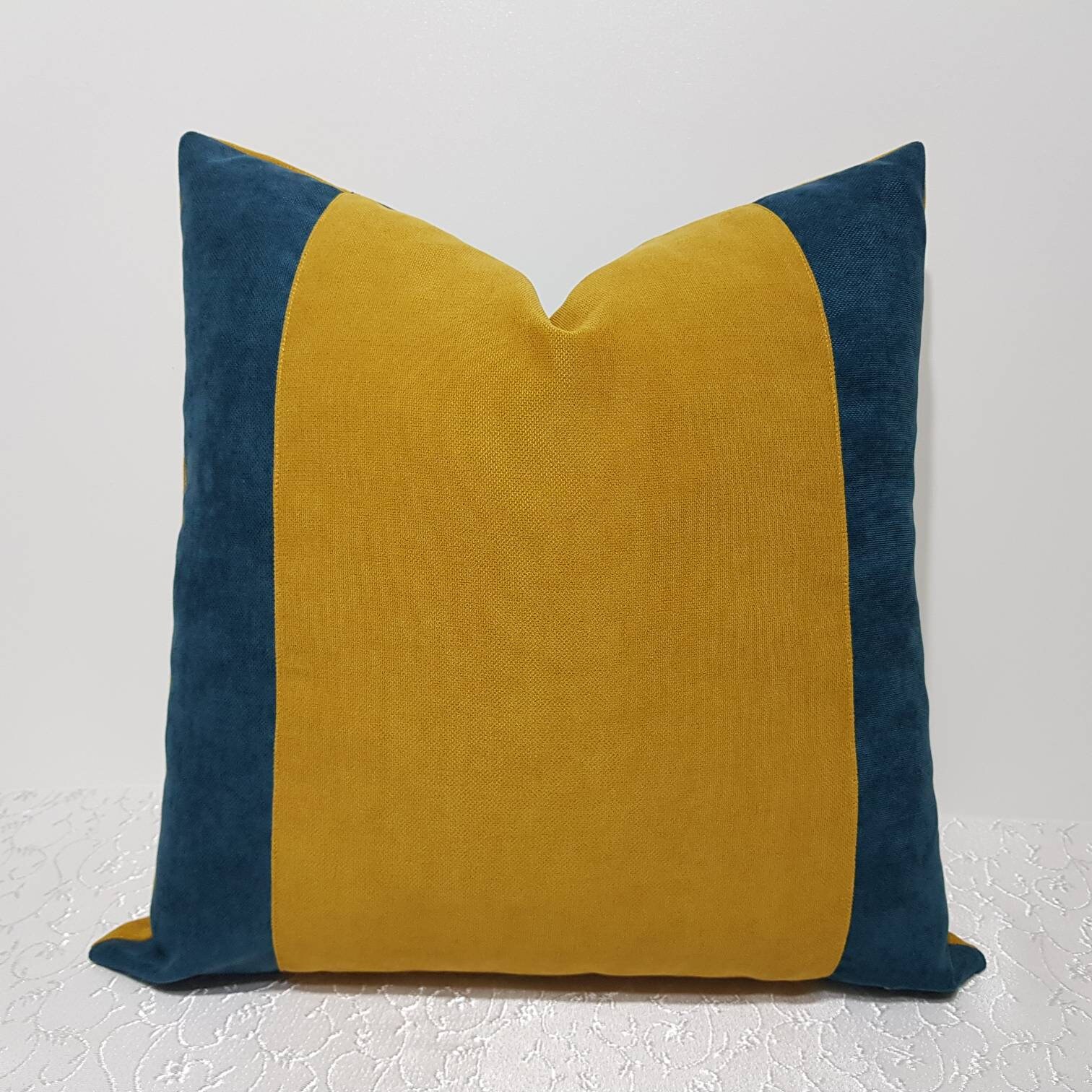 Teal and Mustard Yellow Pillow Cover Teal Pillow Cover Etsy