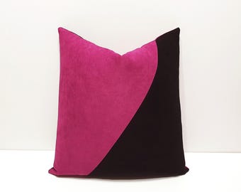 Capa de almofada decorativa rosa-choque escuro e preta, capa de almofada para sofá com blocos de cor rosa, capa de almofada decorativa estilo europeu para sofá