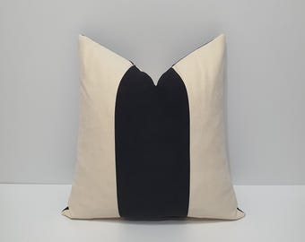 black and cream throw pillow cover, designer decorative couch cushion case, color block sofa lumbar pillowcase