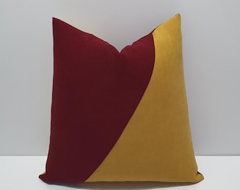 burgundy and mustard yellow throw pillow cover, decorative color block sofa pillowcase, designer large couch cushion case