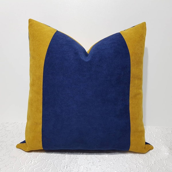 Navy Yellow Pillow Etsy