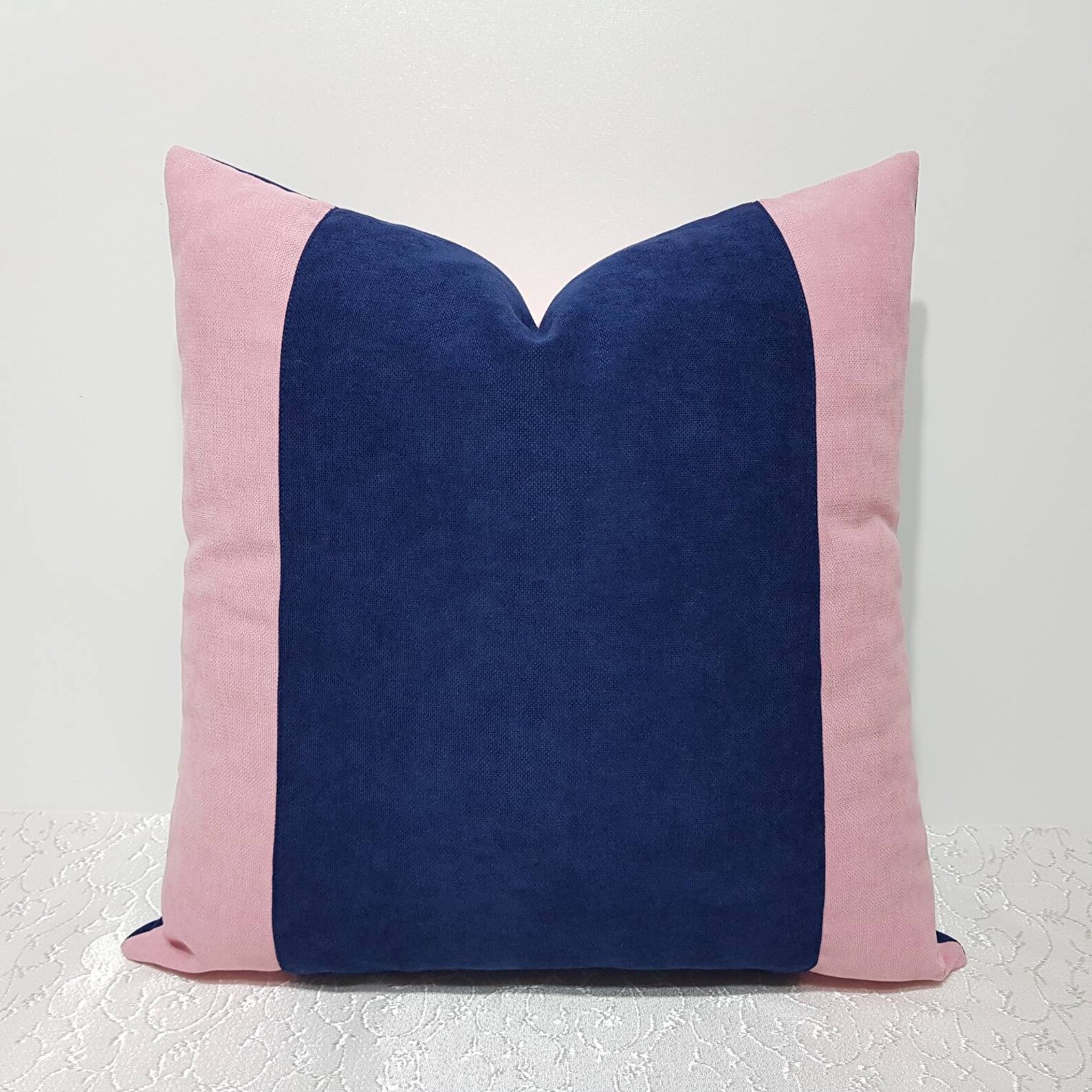 Navy Blue and Pink Pillow Cover Pink Blue Cushion Case Etsy